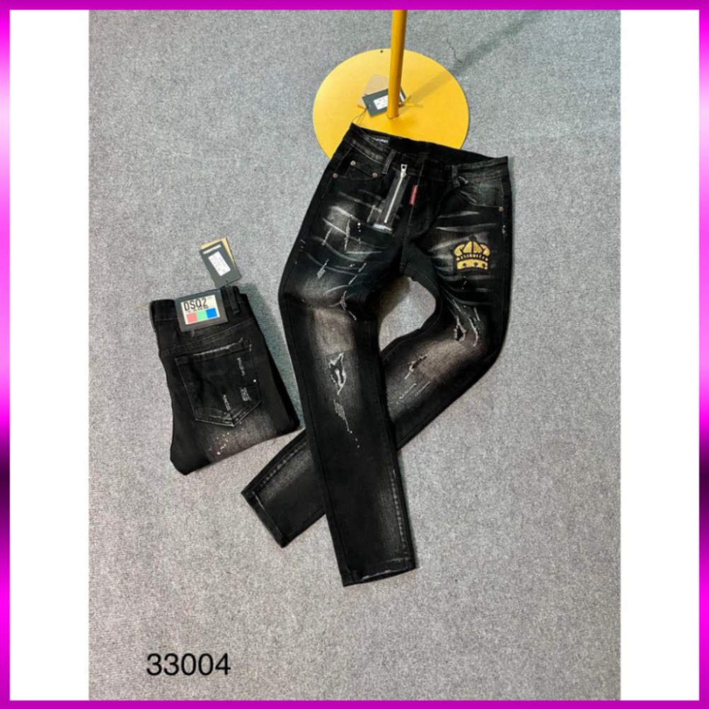 Quần Jean ⚡ Quần bò DSQ ống côn khoá lệch màu đen thêu logo siêu chất | BigBuy360 - bigbuy360.vn