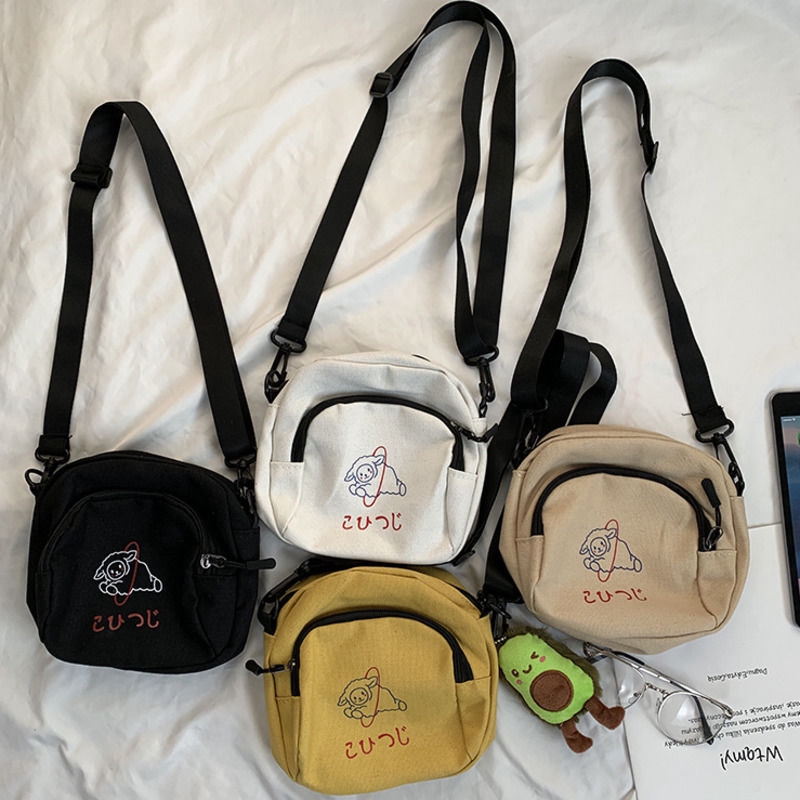 Túi Đeo Chéo Vải Canvas 22 Ngăn Họa Tiết Chú Cừu Dễ Thương