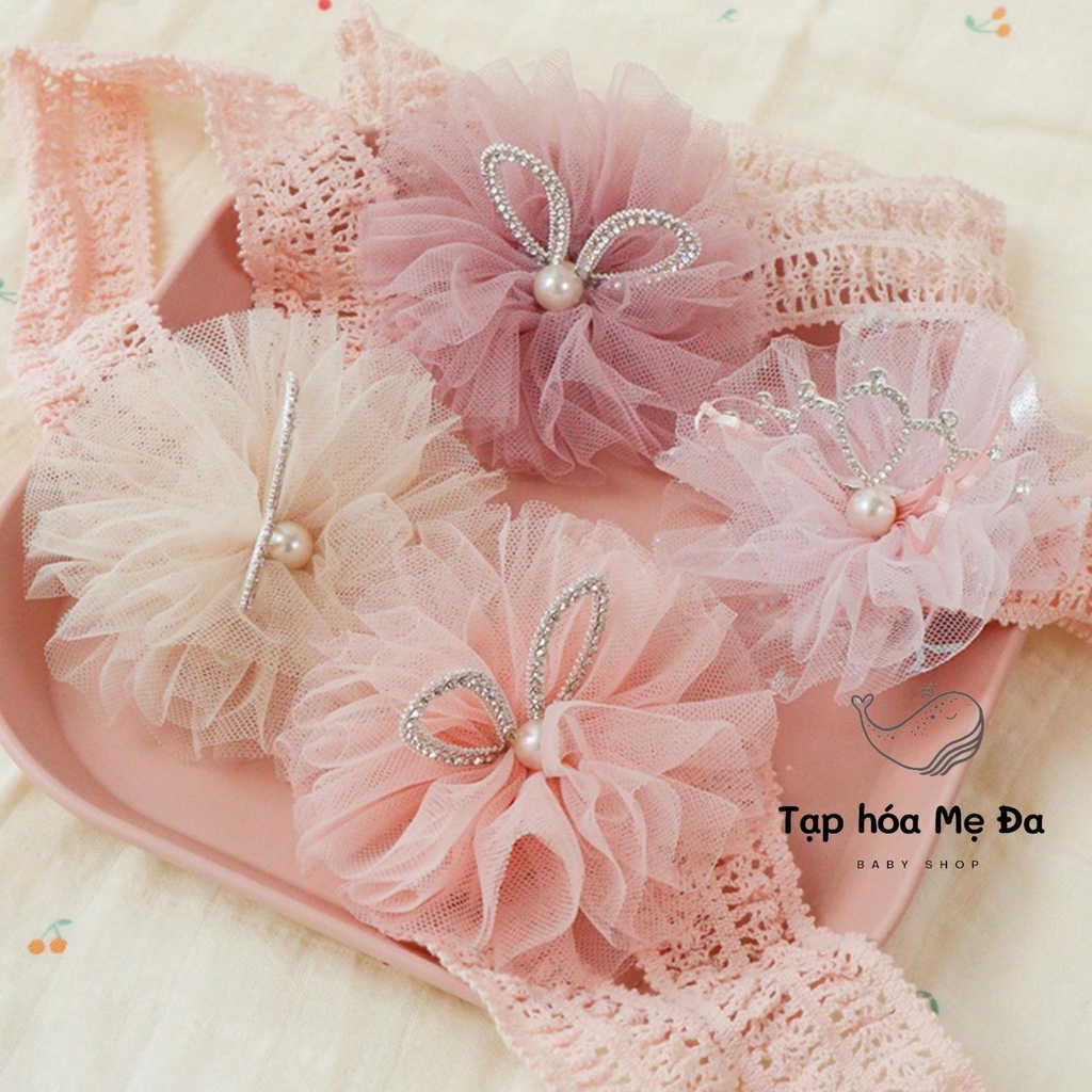 Băng đô cài tóc đính hoa cao cấp cho bé gái 0-36 tháng chính hãng Chicbaby