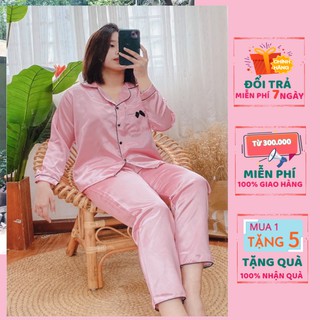 bộ đồ ngủ Đồ bộ pijama, bộ ngủ lụa nữ mặc nhà tay dài quần dài chất phi lụa freesezi từ 40kg đến 60kg