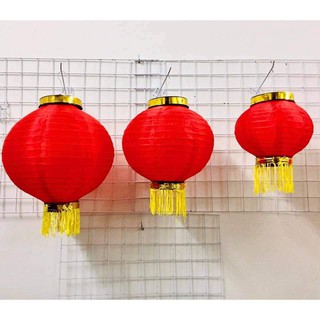 Đèn Lồng Vải Đỏ có tua chống nước 30cm/25cm/20cm- đèn lồng có râu