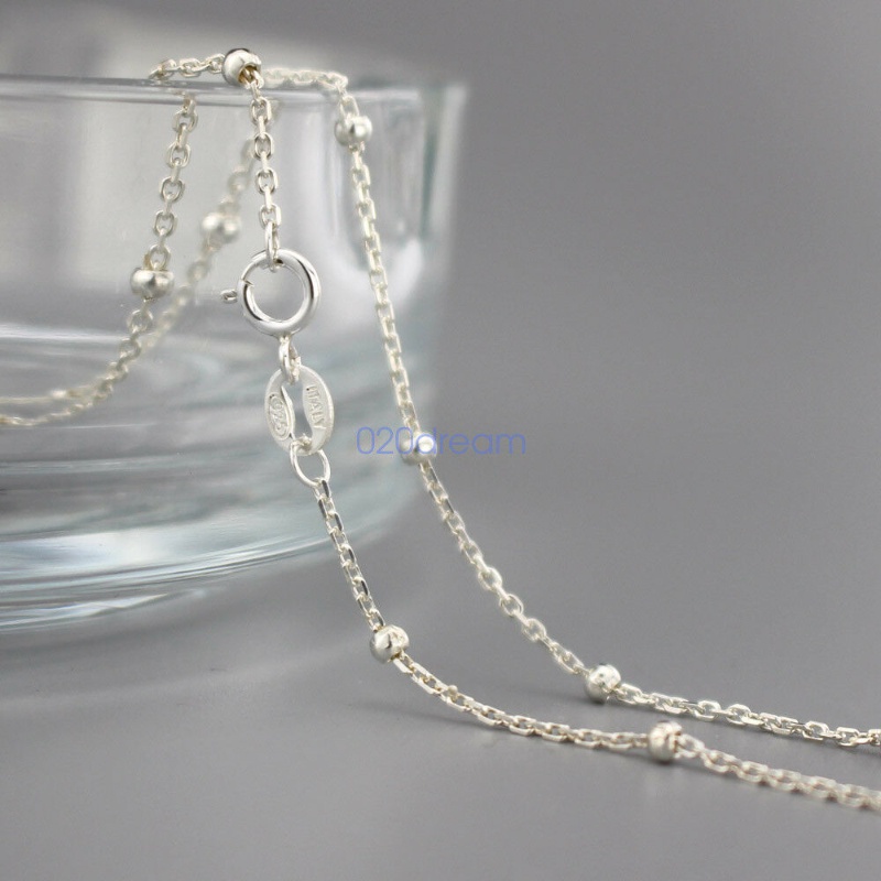 【Còn hàng】 100% Thật 925 Sterling Silver Chain CURB Chain W / Bead 14-30 inch Đóng dấu Ý