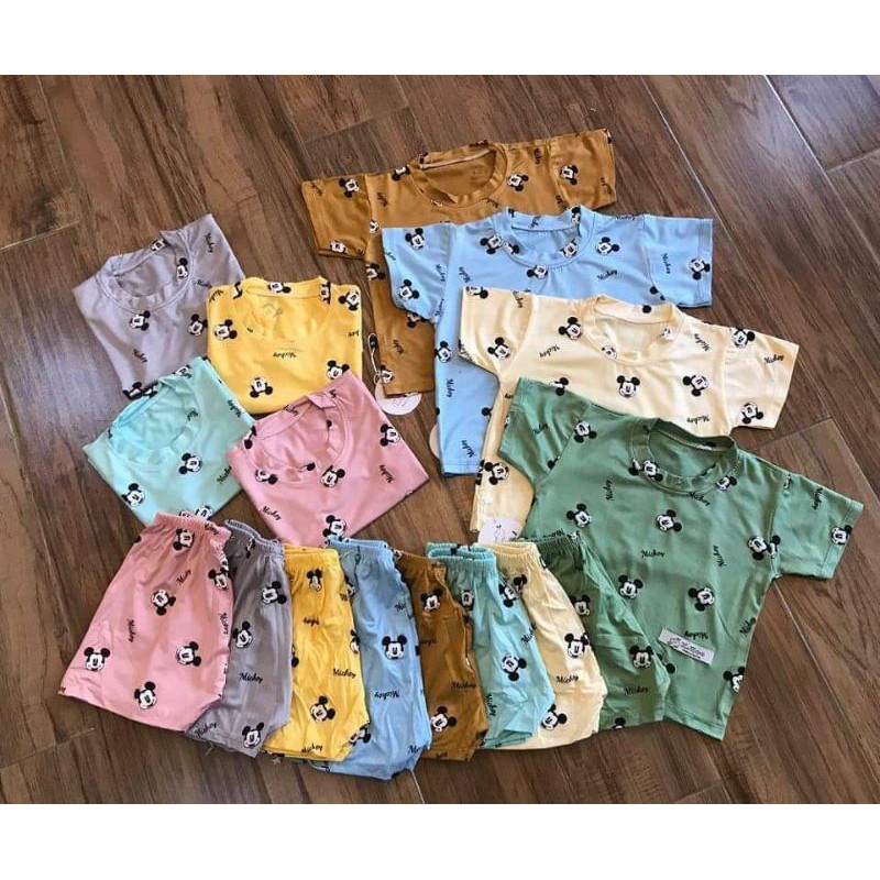 Bộ cộc tay cotton thun lạnh hình micky cho bé