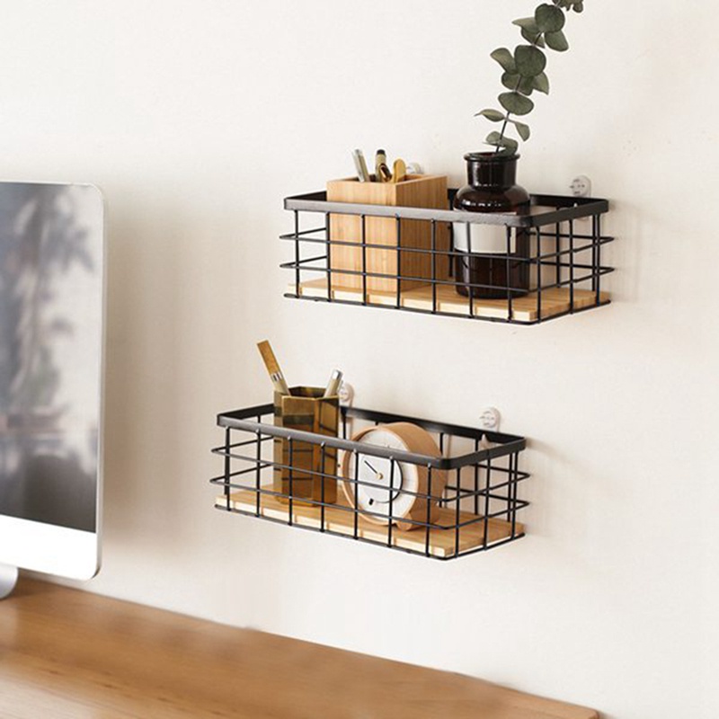 Set 2 Giỏ Đựng Đồ Bằng Kim Loại Với Đế Gỗ Trang Trí Nhà Ở