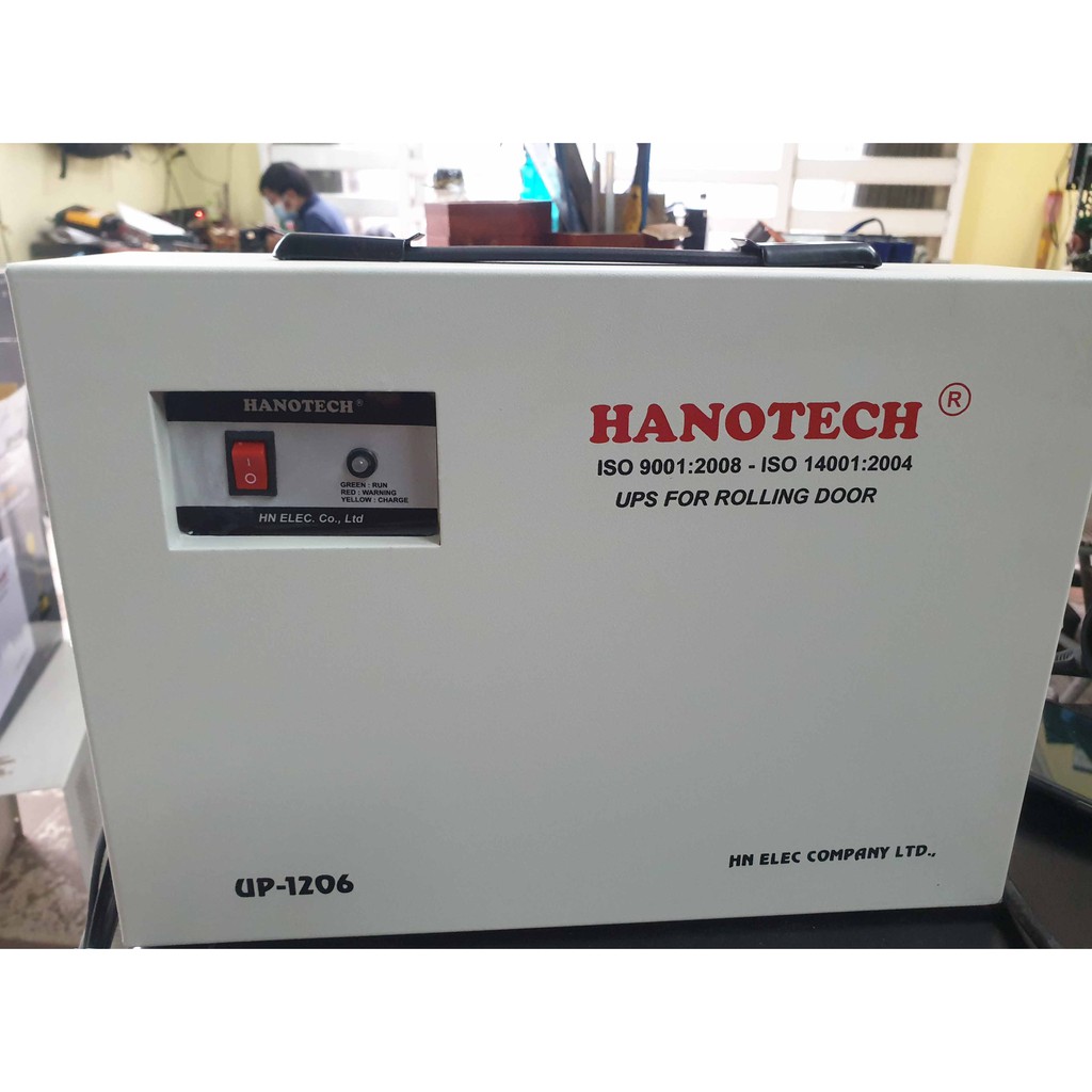 Lưu điện cho cửa cuốn; tích điện cho cửa cuốn hanotech UP-1206 máy cũ main mạch zin máy ko kèm ắc quy