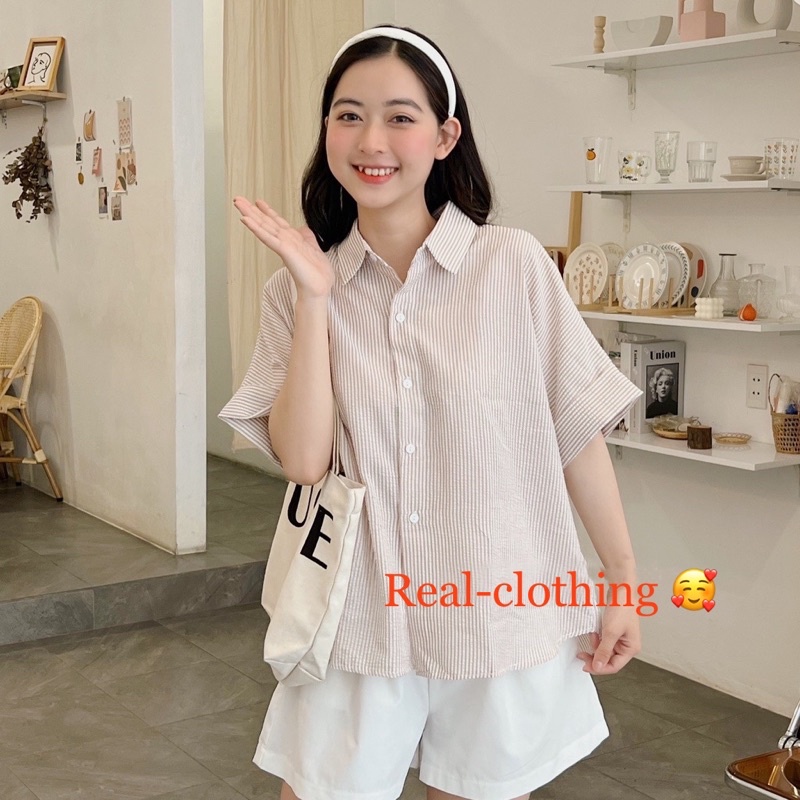Áo cộc kẻ sọc vải xốp - khuy lưng kèm ảnh thật