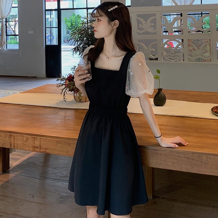 Váy suông nữ tiểu thư tay phồng cổ vuông điều đà dễ thương thích hợp đi chơi đi tiệc sang chảnh áo kiểu thời trang 2020