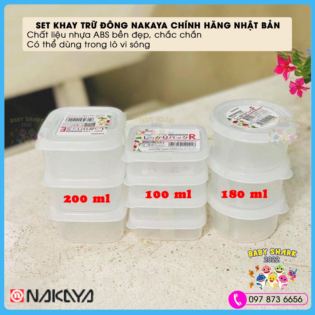 [Chính Hãng] Set khay trữ đông, hộp trữ đông NAKAYA nội địa nhật 100/180/200 ml