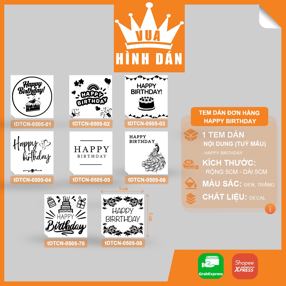 Set 50/100 sticker HAPPY BIRTHDAY  - nhãn dán lên hộp quà, gói quà hoặc túi đựng sản phẩm, kiện hàng )
