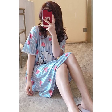 Đầm váy ngủ cotton mát dễ thương cute đáng yêu