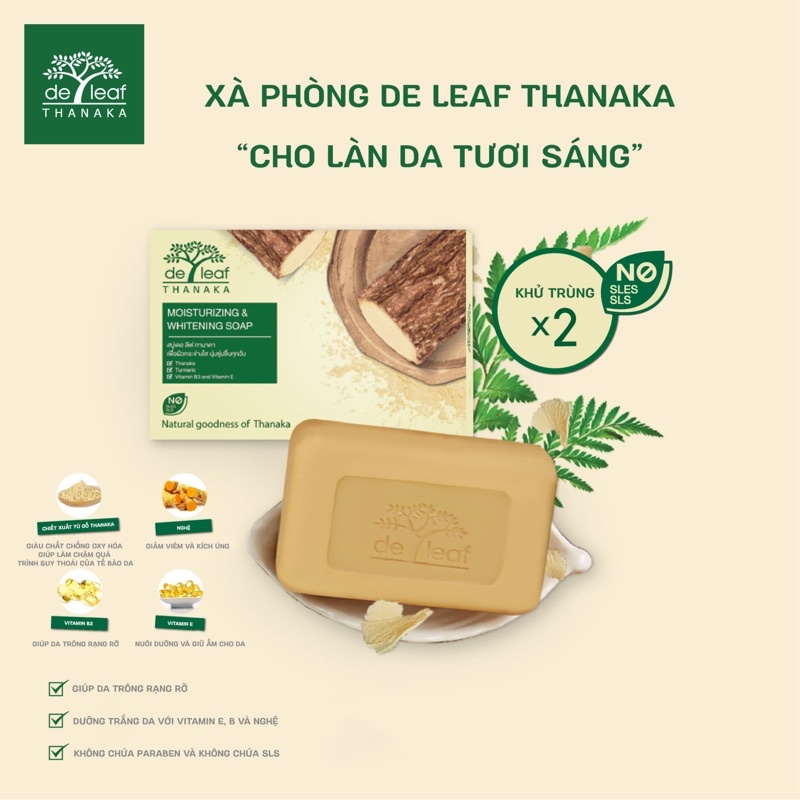 Xà bông De Leaf Thanaka Moisturizing & Whitening xà phòng tắm và rửa mặt trắng da