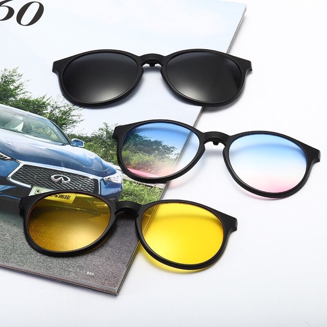 Kính đa năng 6 in 1 kính gọng tròn mắt mèo siêu xinh đi ngày đêm 5 in 1