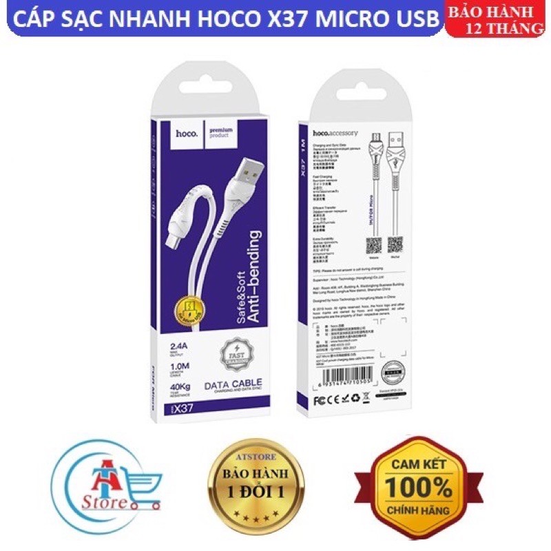 Cáp Sạc Nhanh Hoco X37 Cổng Micro usb, lightning, type C Chính Hãng, sạc cho các dòng máy