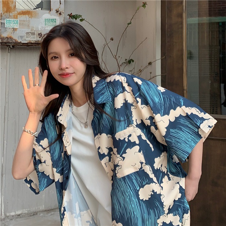 Áo Sơ Mi Ngắn Tay Dáng Rộng In Họa Tiết Cá Tính Theo Phong Cách Mùa Hè Dành Cho Nữ