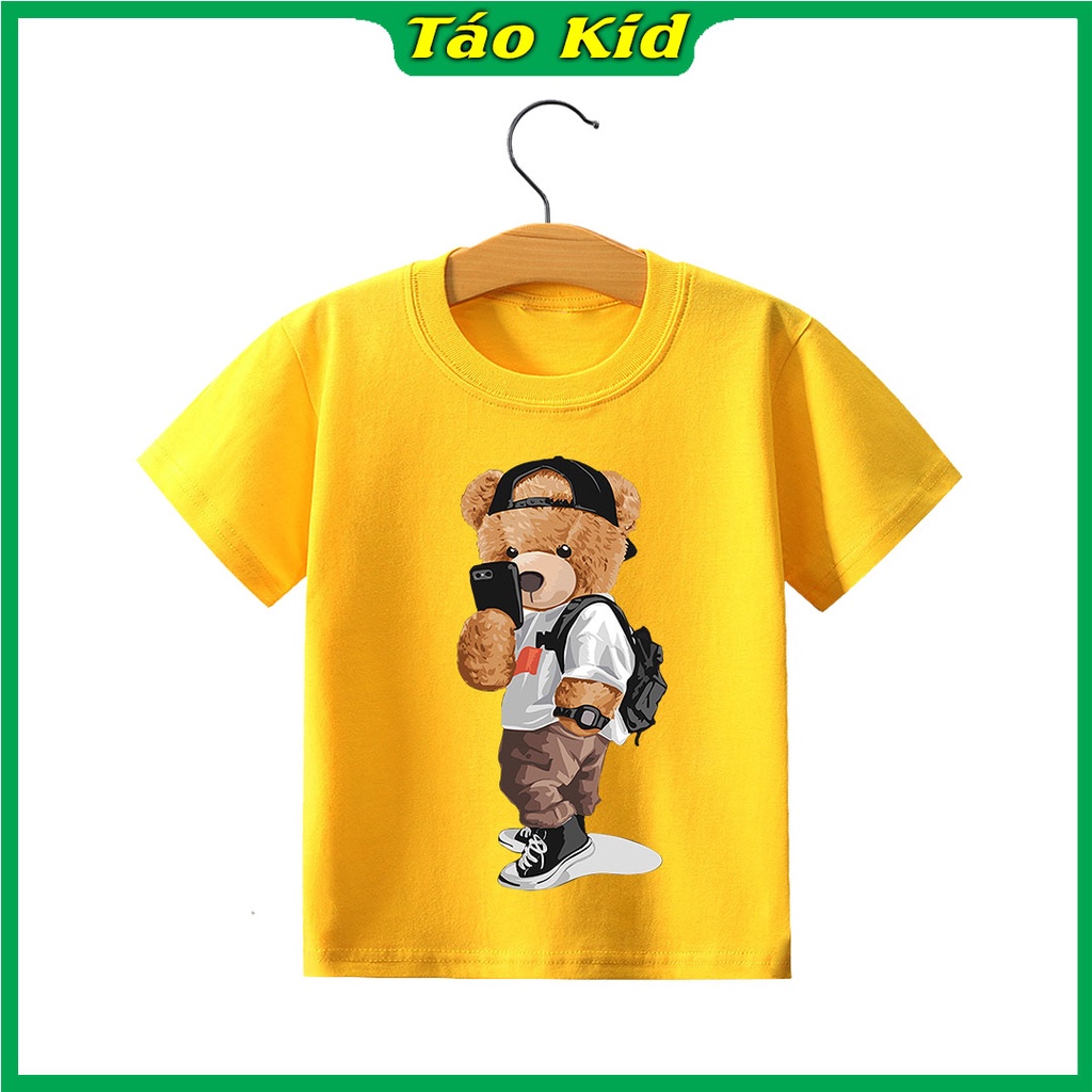 Áo thun bé trai bé gái cộc tay Táo Kid chất cotton in hình Gấu Selfie từ 0 đến 10 tuổi hàng VNXK TA38