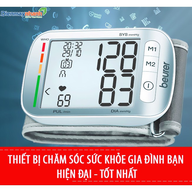 Máy đo huyết áp cổ tay Beurer BC50 màn hình LCD lớn đo chính xác- hàng chính hãng BH 2 năm