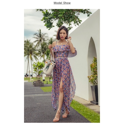 Bộ váy dài hoa đi biển, Phù hợp cho chị em Văn Phòng, Sang trọng, trẻ trung