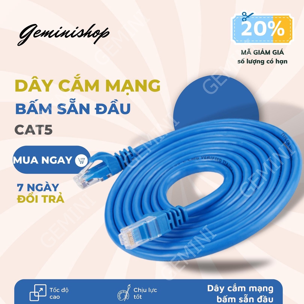 Cáp Mạng Dây mạng 3M 5M 10M và 15M chuẩn RJ45 bấm sẵn đầu