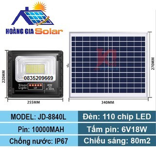 [JD-8840L] Đèn Năng Lượng Mặt Trời JINDIAN Công Suất 40W - Mẫu Mới 2020, Khung Nhôm, Chip Led "SMD" - BH 03 Năm