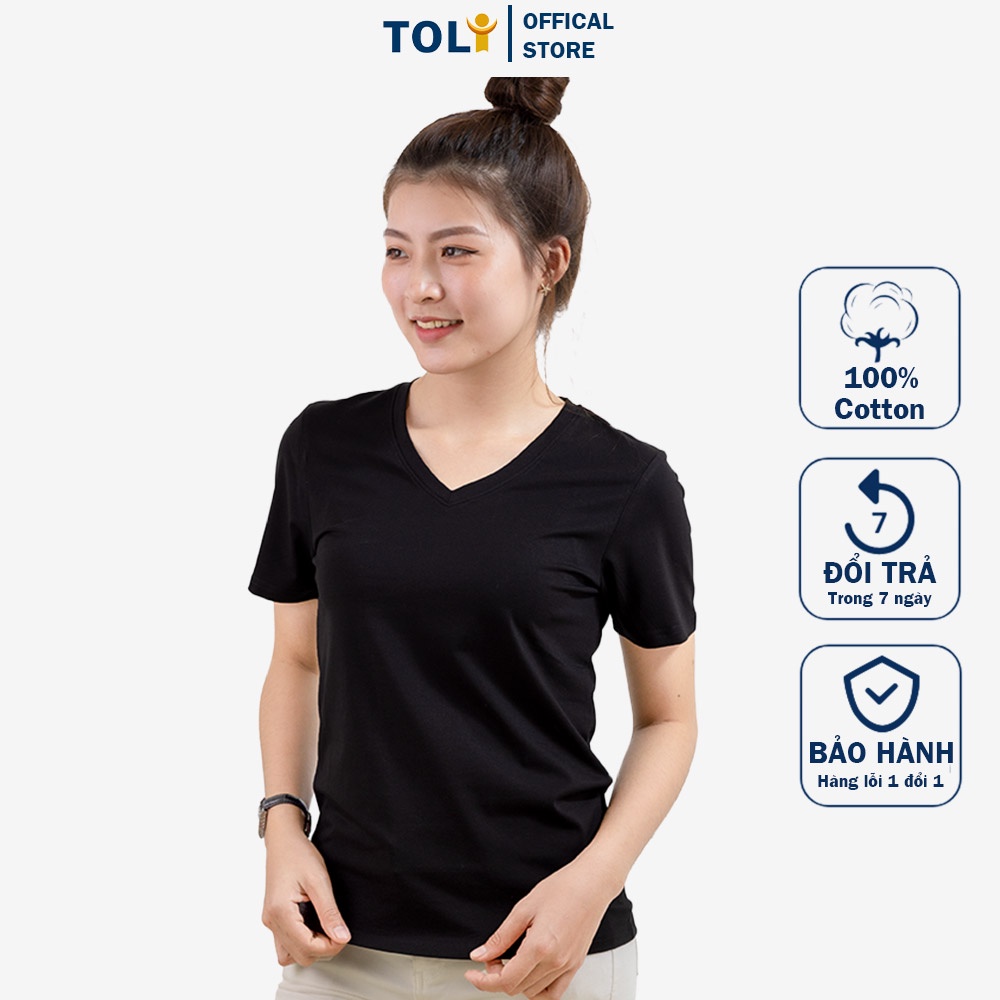 Áo Thun Nữ Trơn Cổ Tim TOLI, Chất Cotton 4 Chiều Mềm Mịn, Co Dãn, Form Suông Cơ Bản [Đen-11A]