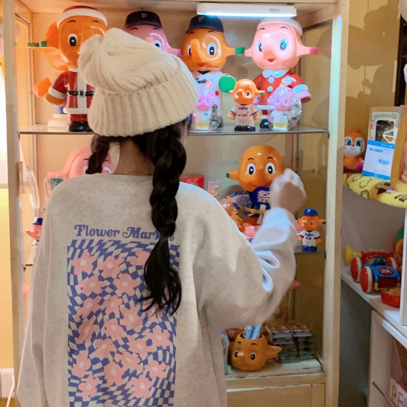 Áo nỉ ZHELIHANGFEI tay dài dáng rộng họa tiết in hoa dễ phối đồ thời trang