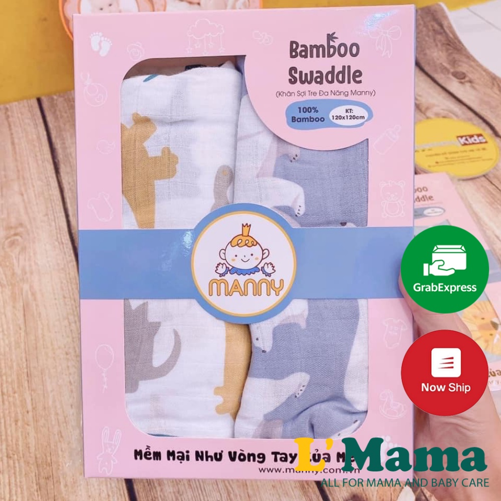 Hộp 2 Khăn Tắm Đa Năng Aden Sợi Tre Manny Cao Cấp Mềm Mại Made In Việt Nam