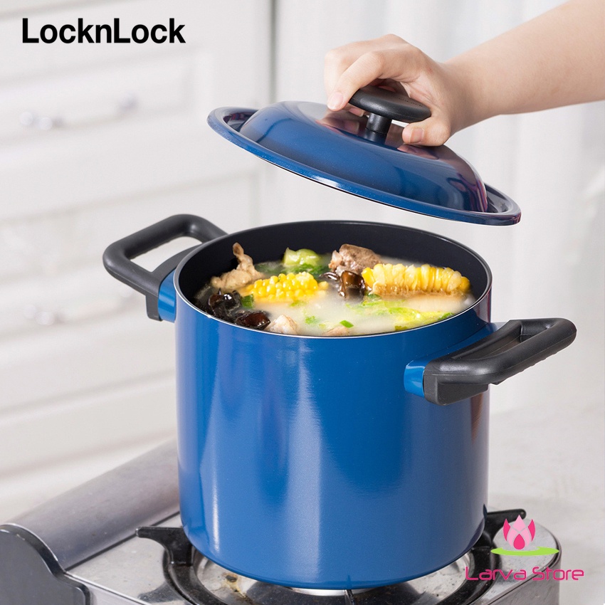 Nồi Decor Lock&amp;Lock Lòng Phủ Chống Dính LDE1204IH 20cm - Màu Navi (Đáy Từ) Thành Cao - Larva Store