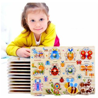Bảng núm gỗ 23x30 cm nhiều chủ đề cho bé - đồ chơi lắp ghép hình giáo dục BN11
