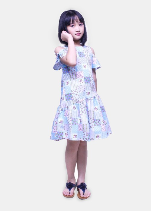 Đầm bé gái xẻ tay hoa xanh Jadiny