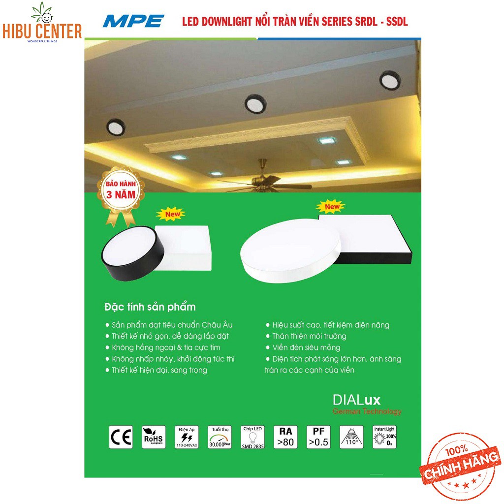 Đèn LED Downlight MPE (series SSDL) 16W/ 24W/ 32W – Ánh sáng Trắng, Trung Tính, Vàng, 3 Chế Độ Màu –Hàng Chính Hãng