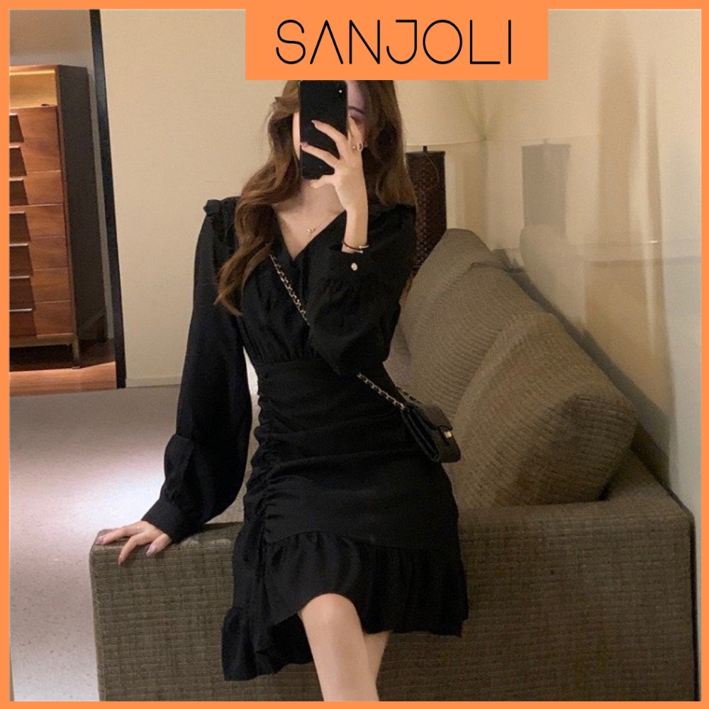 Đầm Dự Tiệc Sang Chảnh SANJOLI Váy Trắng Công Chúa Trắng Thiết Kế Ôm Body Dài Tay Dáng Xòe Bèo Nhún Công Sở VD016