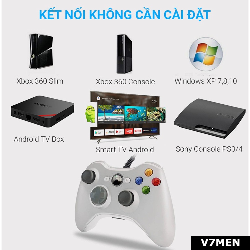 Tay cầm Chơi Game Microsoft Xbox 360 Full box Có Rung - Tay Cầm Có Dây Dùng Cho PC, Laptop chơi full skil