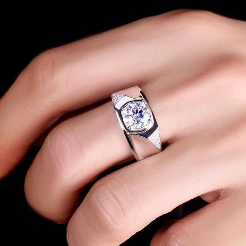 Nhẫn Cưới Chất Liệu Thép Titanium Mạ Bạc 925 Đính Đá Pha Lê