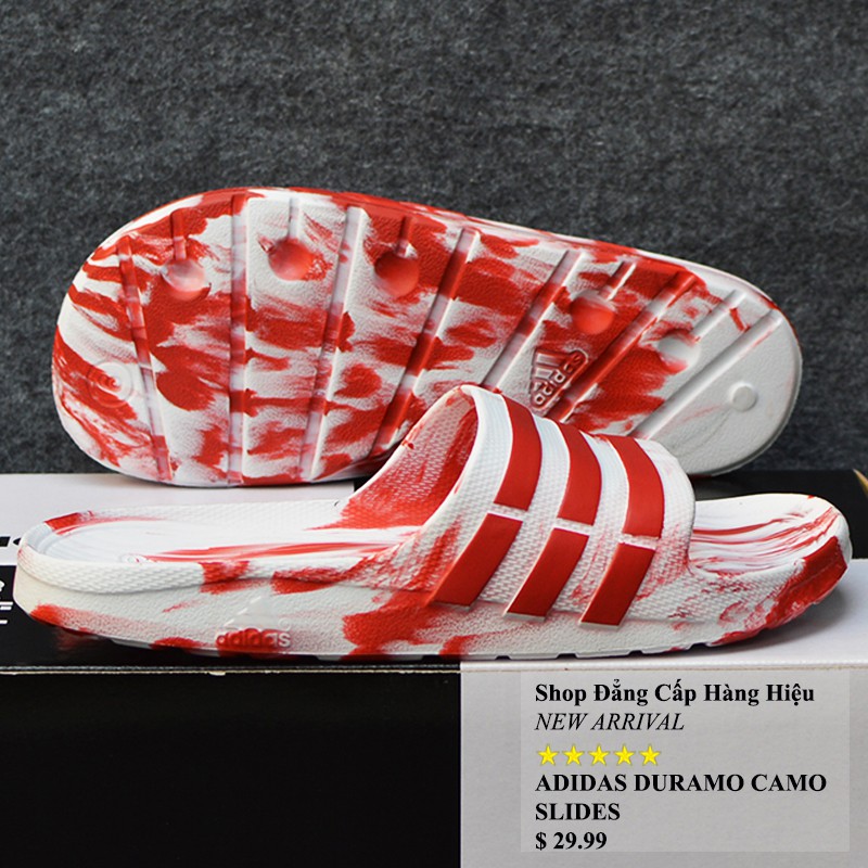 Dép Adidas Duramo Camo trắng đỏ sọc đỏ