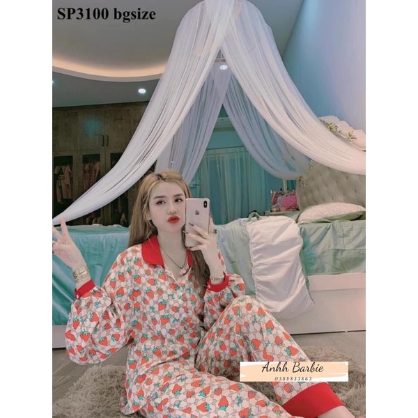 💕ĐỒ BỘ PIJAMA💕 MẪU BIGSIZE- DÂU ĐỎ CỔ SEN💕