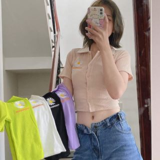 ÁO CROPTOP THÊU HÌNH HOA CÚC