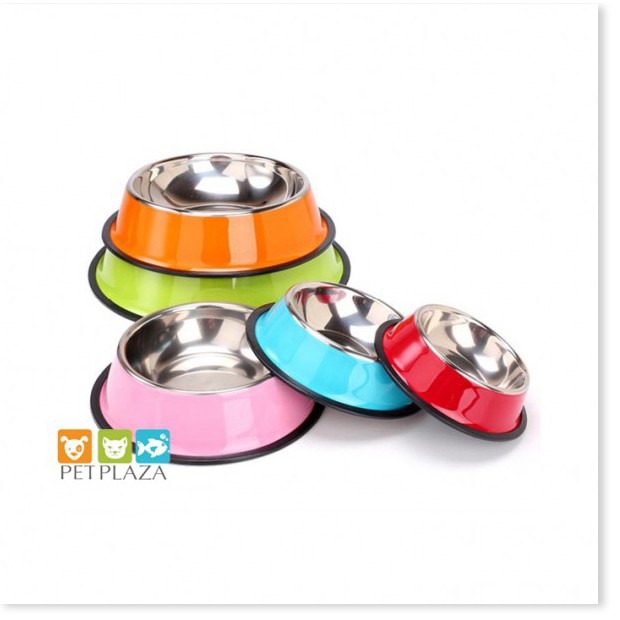 Bát / chén ăn inox chống lật dành cho chó mèo gồm 2 loại bát inox chó sơn màu và bát inox mèo không màu