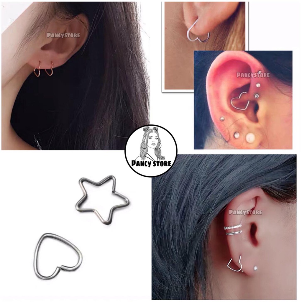 khuyên vành tai trái tim sao chất liệu không gỉ