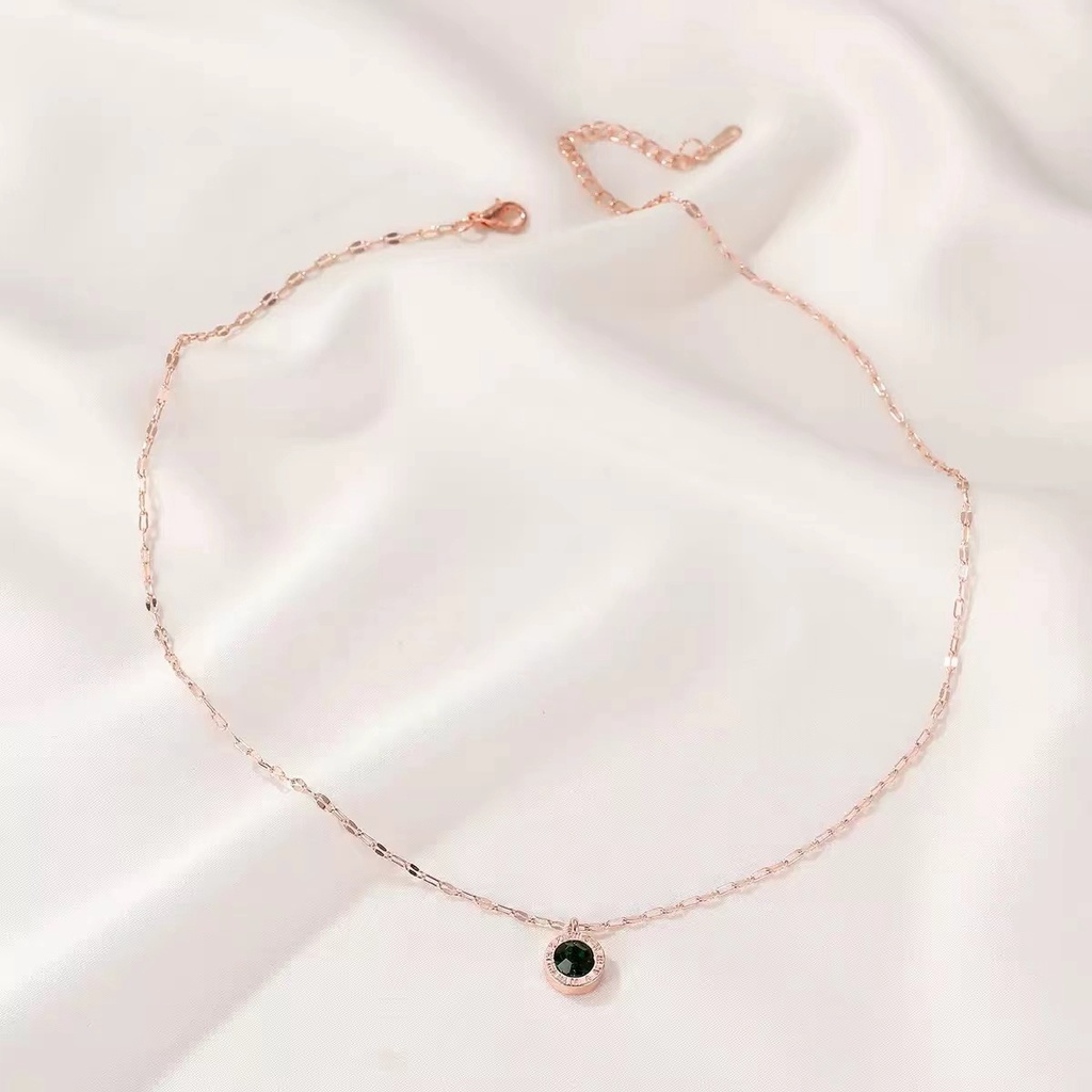 Vòng cổ thép titan mặt số La Mã đính đá thời trang cho nữ