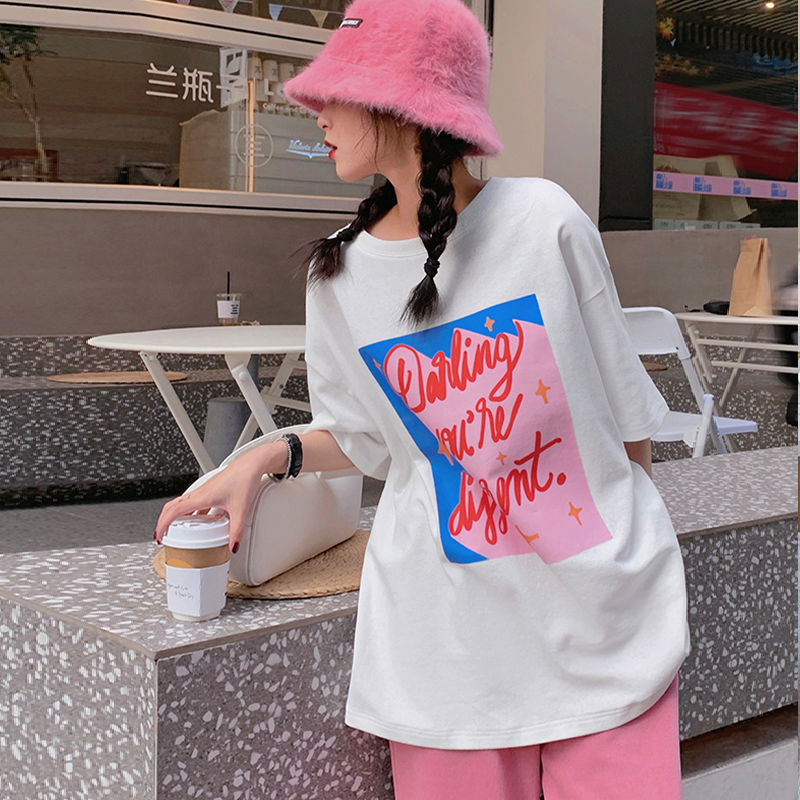 Áo thun ngắn tay cổ tròn dáng rộng thời trang dành cho nữ