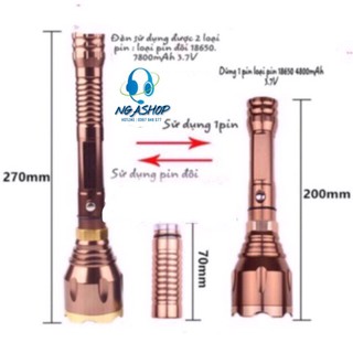 Đèn pin siêu sáng cầm tay đèn LED- T2 màu vàng,đen  khích thước dài 27cm