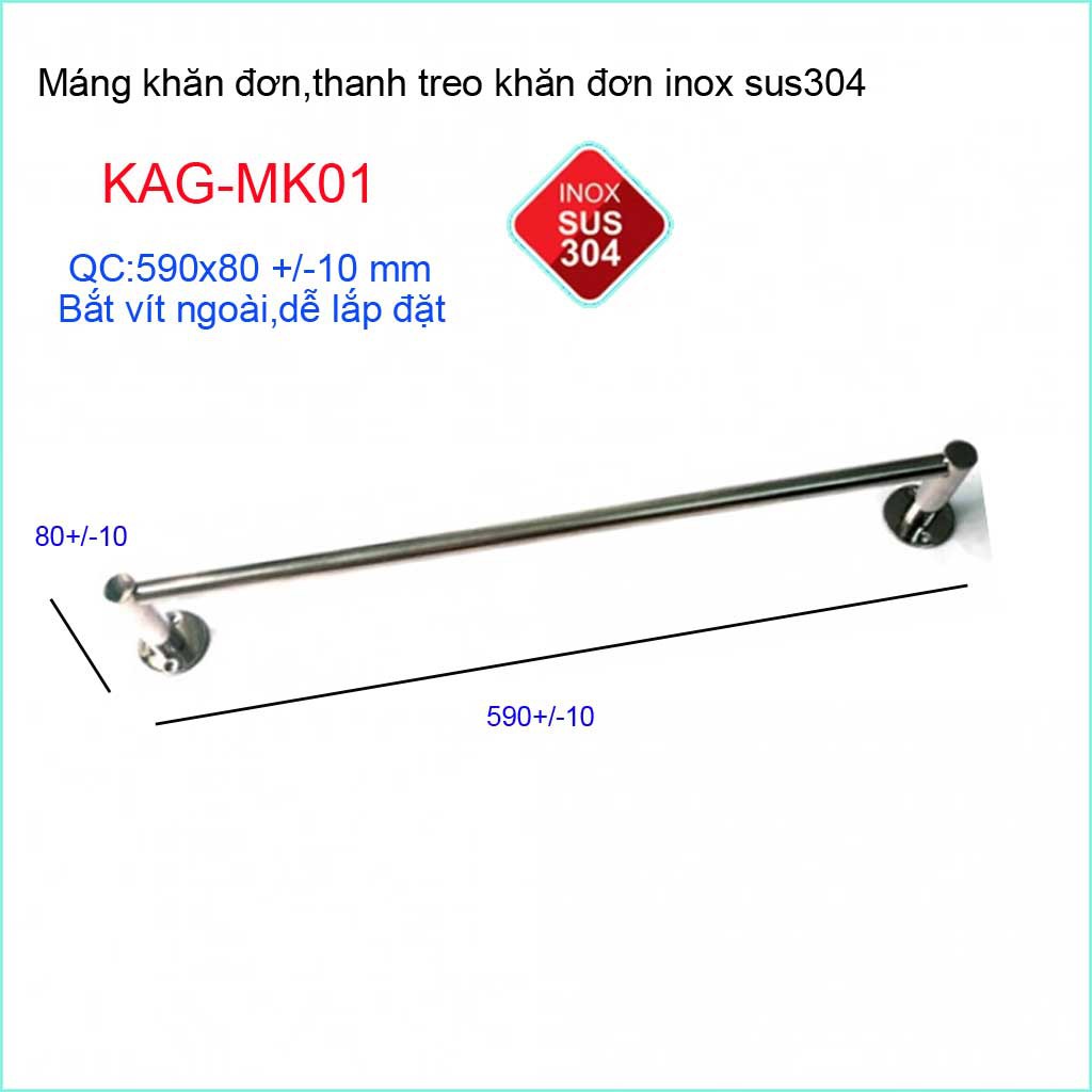 Thanh treo khăn nhà tắm, giá treo khăn Inox, máng khăn inox KAG-MK01