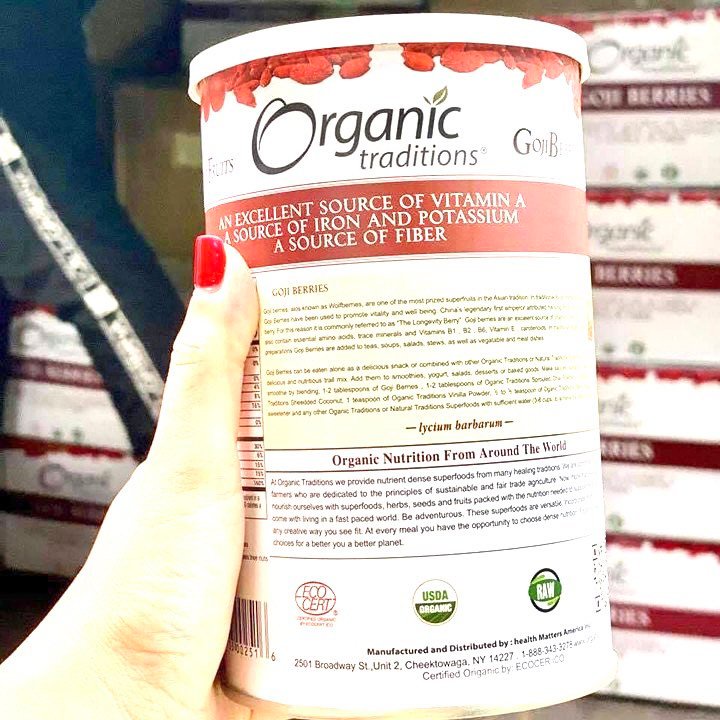 Kỳ Tử Organic Sấy Khô Goji Berreis Organic Traditions Hộp 454gr Của Mỹ Kỉ Tử Đều Quả Đỏ, Không Lẫn Tạp Chất