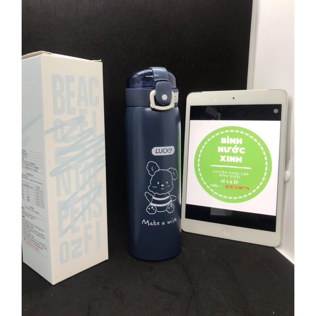 Bình giữ nhiệt INOX 304 dung tích 500ml bình nước giữ nhiệt họa tiết dễ thương có ống hút