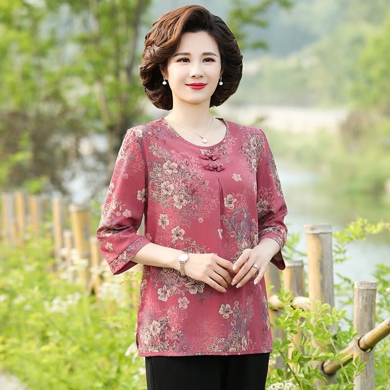 Áo sơ mi kiểu trung niên cho mẹ hoạ tiết sang trọng