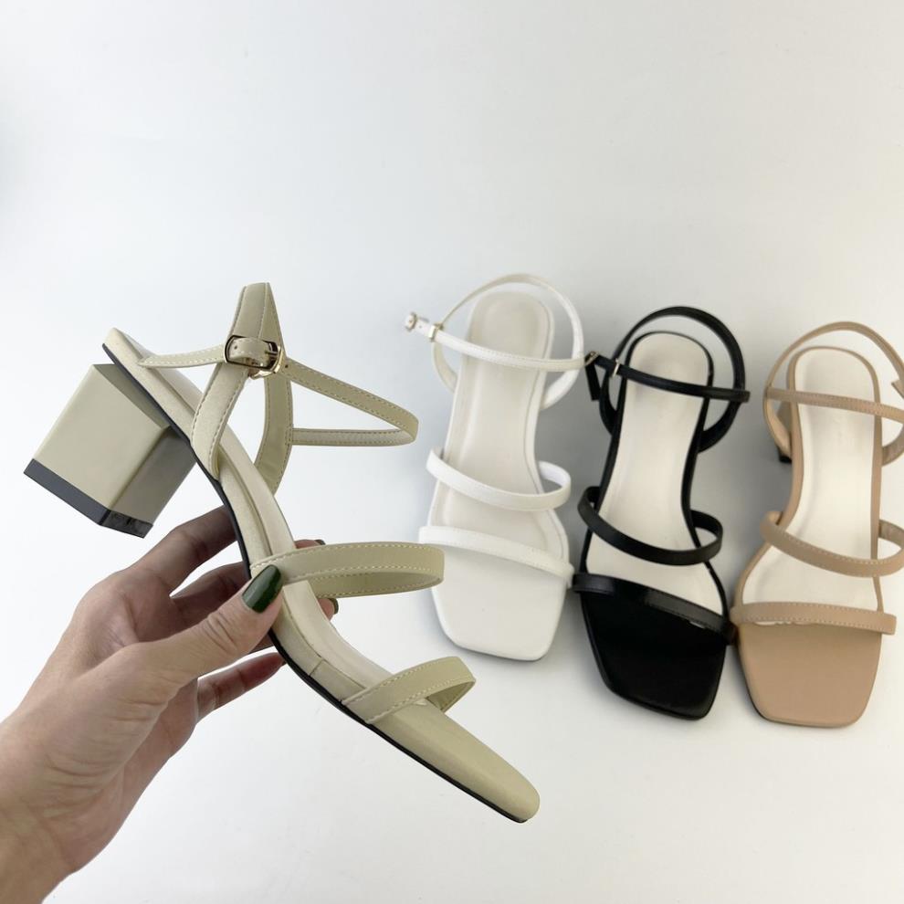 Sandal cao gót vuông nữ 5 phân quai mảnh 1cm chính hãng Hishoo S061 JKH
