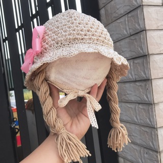 Mũ cói tóc giả cho bé