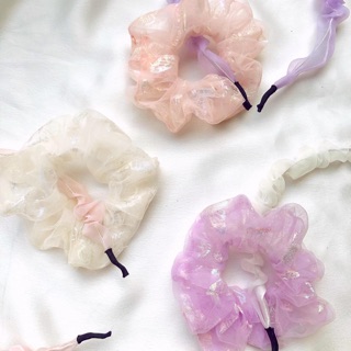 Hermosa Scrunchies Chun Buộc Tóc Voan Bướm In Chìm Lấp Lánh