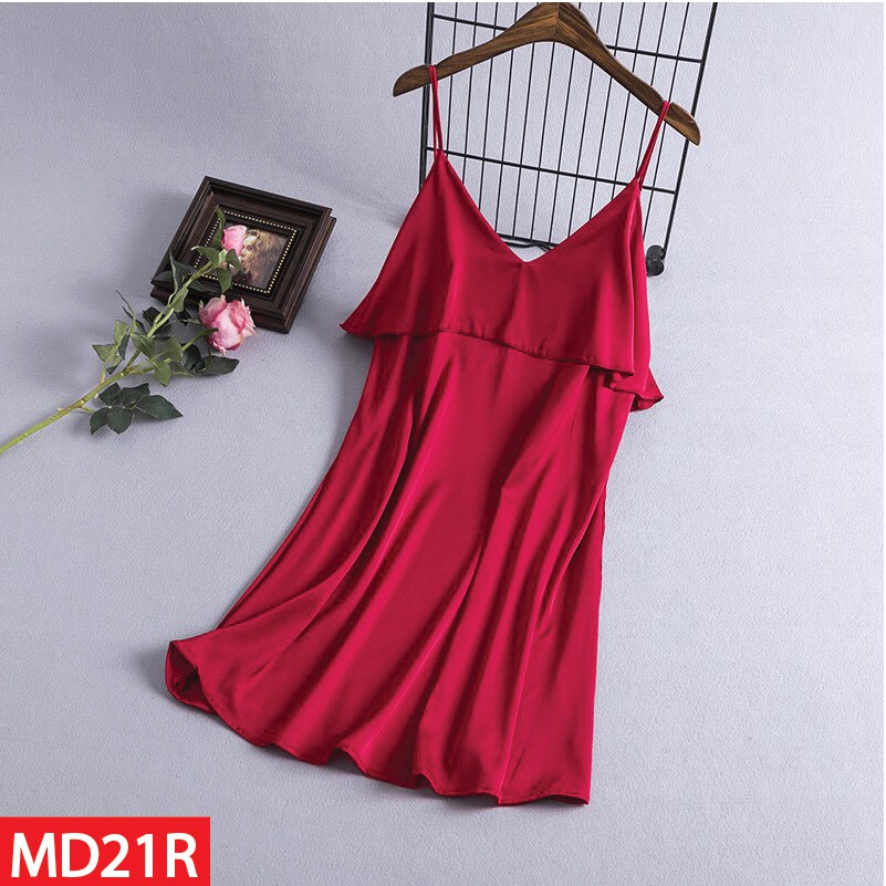 Váy Ngủ Nữ Lụa Satin Trơn Dáng Xuông Liền Thân Hisexy MD21