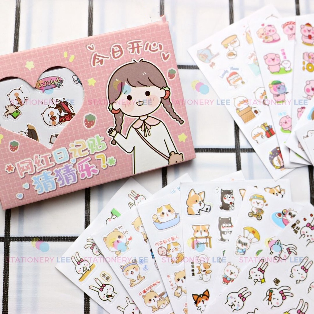 Sticker cute hộp 12 tờ dán laptop, hình dán mũ bảo hiểm chống nước, điện thoại, vali